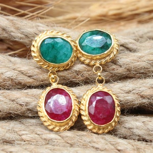 Rubis naturel, boucles d'oreilles émeraude, boucles d'oreilles pendantes, boucles d'oreilles émeraude, cadeaux personnalisés pour maman, cadeau pour elle