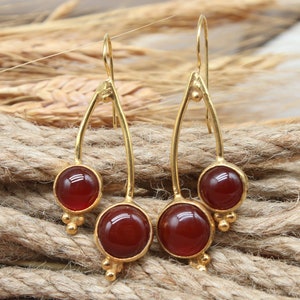 Carnelian Cherry Earrings Drop Dangle  Earrings, Carnelian Jewelry, Hoop Earrings, Unique Earrings,American Seller