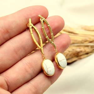 925 Sterling Silver Drop Dangle Howlite Earrings  Stud Earrings Mothers Day Handmade Jewelry Silver Earrings