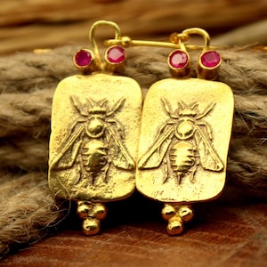 Intaglio Bee Earrings, Antique Greek Zeus Earrings, Silver Bee Earrings, Roman Coin Earrings, Personalized Gifts For Her Gift For Her