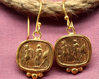 Coin Earrings For Womens, Intaglio Earrings, Silver Coin Earrings, Ancient Gold Earrings, Unique Jewelry, Roman Coin Earrings, Gift For Mom