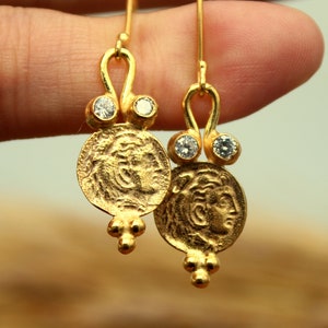 Intaglio Earrings,Gold Carved Earrings,Silver Coin Earrings,Hammered Earrings,Greek Earrings, Gift For Her,Roman Coin Earrings