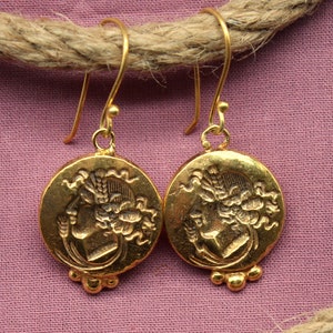 Coin Earrings For Womens, Intaglio Earrings, Silver Coin Earrings, Ancient Earrings, Unique Jewelry, Greek Coin Earrings, Gift For Mom