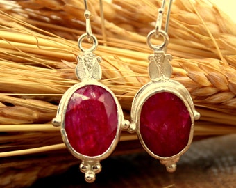 Pendientes de rubí, pendientes de plata de rubí natural, pendientes colgantes de piedra preciosa rubí regalos personalizados para mamá, nácar, regalo para ella