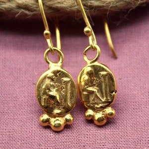 Boucles d'oreilles pièce de monnaie pour femme, Boucles d'oreilles taille-douce, Boucles d'oreilles pièce de monnaie en argent, Boucles d'oreilles anciennes, Bijoux uniques, Boucles d'oreilles pièce de monnaie grecques, Cadeau pour maman