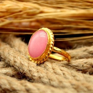 Hammered Handmade Pink Quartz  Sterling Silver Ring, Large  Pink Quartz, Pink Quartz Jewelry, Rings For Women,Gift For Her Statement Ring