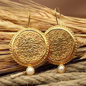 Diepdruk Hurrem ontwerp Ottomaanse oorbellen, zilveren oorbellen, muntoorbellen, gepersonaliseerde cadeaus voor moeder, cadeau voor haar, cadeaus voor haar