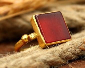 Anillo de cornalina, anillo de plata esterlina, anillo llamativo, anillo hecho a mano, regalos personalizados para mamá, anillo de piedra marrón para el día de San Valentín