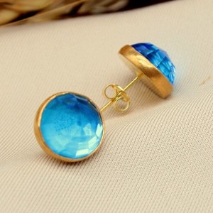 Blautopas Ohrstecker, Brillantschliff Topas Ohrringe, Sky Blue Topas, Hoop Ohrringe, Einzigartige Ohrringe, Amerikanischer Verkäufer, Geschenk für Sie