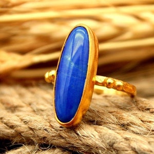 Lapis Lazuli Ring, Sterling Silver Ring, Lapis Jewelry, Statement Ring, American Seller, Birthstone, Yellow Stone Valentines Day Gift