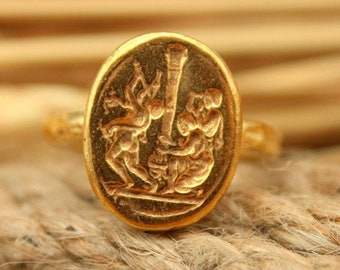 925K Sterling Silver Ring, Greek Coin Ring, Ancient Gold Coin Ring, Unique Jewelry, Gift For Mom, Ring For Womens