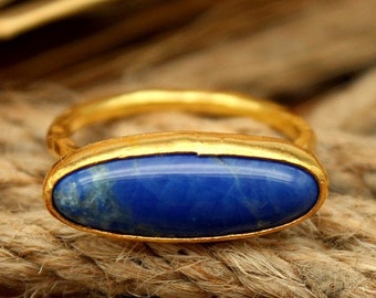 Lapis Lazuli Ring, Sterling Silver Ring, Lapis Jewelry, Statement Ring, American Seller, Birthstone,  Yellow Stone Gift For Her