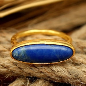 Lapis Lazuli Ring, Sterling Silver Ring, Lapis Jewelry, Statement Ring, American Seller, Birthstone,  Yellow Stone Gift For Her