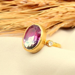 Large Tourmaline Ring, Maine Tourmaline Ring Silver,Multi Tourmaline Ring, Gift For Her, Male Tourmaline Silver Ring