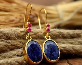 Natural Sapphire Earrings, 925 Sterling Silver Earrings, Sapphire Gemstone, American Seller, Gemstone Earrings, Blue Sapphire Gift For Her