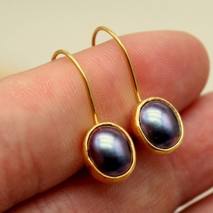 925 Sterling Silver Black Pearl Earrings, Handmade Jewelry, Freshwater Black Pearl
