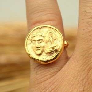Signet Ring, Intaglio Ring, 925K Sterling Silver, Greek Coin Ring, Ancient Gold Coin Ring, Unique Jewelry, Gift For Mom, Ring For Womens