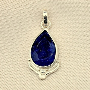 Natural Sapphire 925k Sterling Silver Pendant, Sterling Silver Sapphire Necklace,  Birthstone Necklace, Gift, Gift For Her