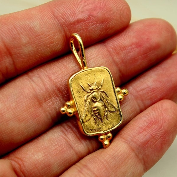 Bee Coin Pendant,Coin Jewelry Pendant,Coin Necklace, Gold Coin Pendant,Antique Pendant, Ancient Greek Roman Art Coin Pendant Gift For Her