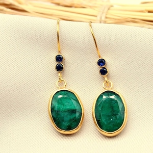 Boucles d'oreilles en argent sterling émeraude naturelle, boucles d'oreilles pendantes en argent Boucles d'oreilles émeraude Cadeaux personnalisés pour elle Cadeau pour elle