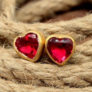 Ruby Heart Stud  Earrings, Natural Ruby Silver Earrings, Stud Earrings Gemstone Ruby Personalized Gifts For Her