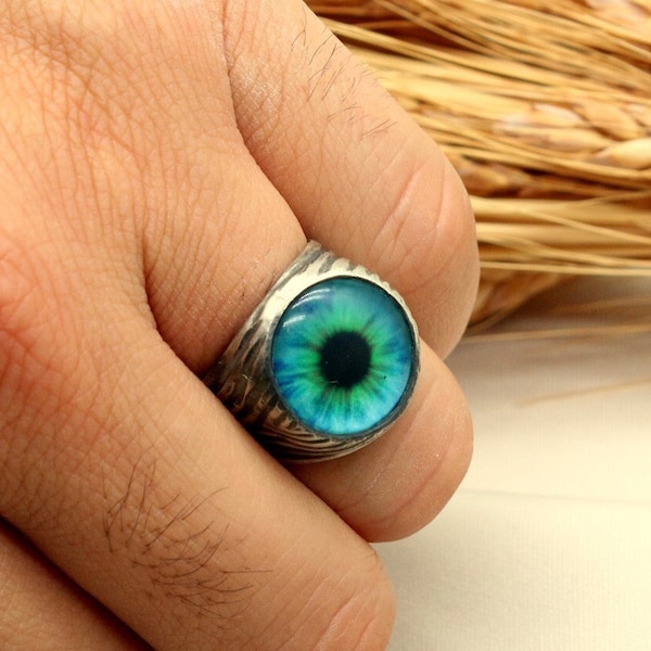 Menschliches Auge Silber Ring Vintage Stil Grün Blau oder BraunVintage Augenring Augenkugel Ring, Augenring, Sterling Silber, Augenschmuck,
