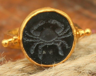 Anillo de cáncer de vidrio Intaglio, anillo antiguo, anillo del zodíaco de cáncer, anillo de cáncer, anillo del horóscopo, anillo de astrología, regalo de anillo del horóscopo para ella