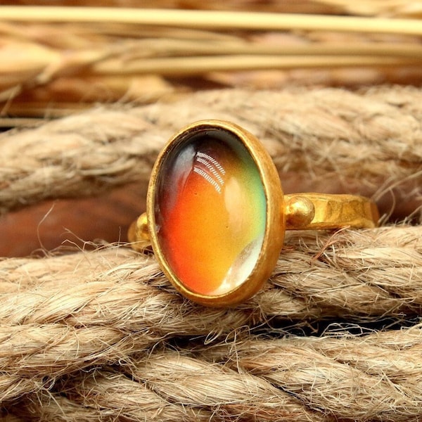 Sterling Silver Mood Ring Color Changing Is Handmade Feeling Stone Ring Temperature Ring 10x14mm Feeling GemStone Statement Ring