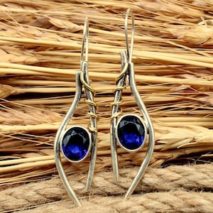 925 Sterling Silber Blauer Saphir Ohrringe, Saphir Edelstein Schmuck, Amerikanischer Verkäufer, Edelstein Ohrringe, Blauer Saphir Geschenk für sie