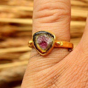 Natural Watermelon Tourmaline Ring, Maine Tourmaline Ring Silver,Multi Tourmaline Ring, Gift For Her, Male Tourmaline Silver Ring