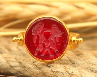 Intaglio Glass Gemini Ring, Zodiac Ring, Horoscope Ring, Astrology Ring, Zodiac Sign Ring, Stackable Ring, Sterling Silver Gift For Her