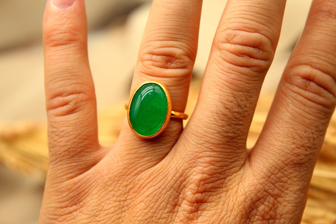 925 Sterling Silver Jade Ring, Jade Silver Ring, Green Stone Ring