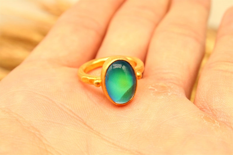 Sterling Silver Mood Ring Color Changing Is Handmade Feeling Stone Ring Temperature Ring 10x14mm Feeling GemStone Statement Ring image 2