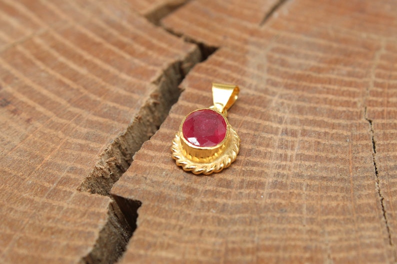 14K Solid Gold Made Natural Ruby Pendant, Handmade Antique Jewelry image 6