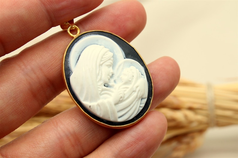 Antique Cameo Virgin Mary And Jesus Silver Pendant, Carved Mary Pendant, Greek Neo Classical, Personalized Gift For Her Gift For Her image 10