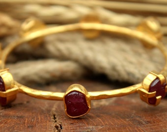 Handmade natural raw ruby 925 sterling silver bracelet