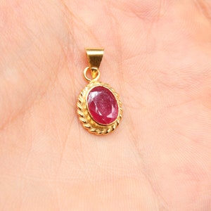 14K Solid Gold Made Natural Ruby Pendant, Handmade Antique Jewelry image 8