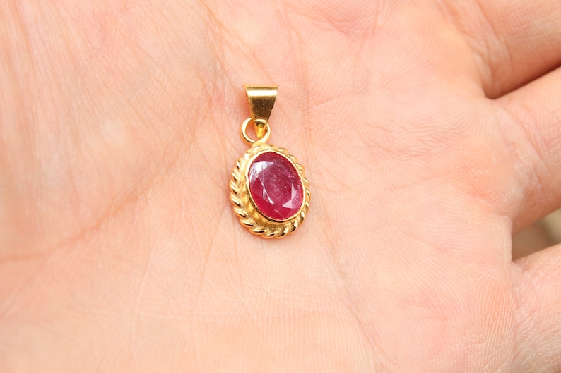 14K Solid Gold Made Natural Ruby Pendant, Handmade Antique Jewelry image 8