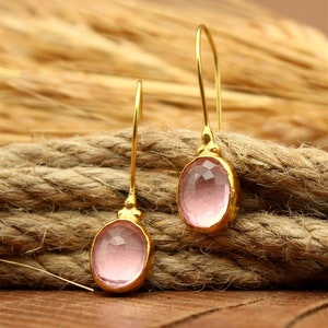 Pink Topaz Dangle Earrings, Brillant Cut Topaz Earrings, Pink Topaz, Hoop Earrings, Unique Earrings,American Seller Gift For Her