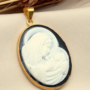 Antique Cameo Virgin Mary And Jesus Silver Pendant, Carved Mary Pendant, Greek Neo Classical, Personalized Gift For Her Gift For Her image 9