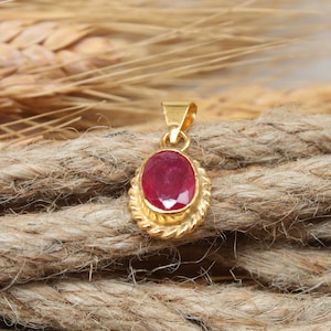 14K Solid Gold Made Natural Ruby Pendant, Handmade Antique Jewelry image 3