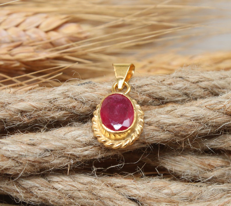 14K Solid Gold Made Natural Ruby Pendant, Handmade Antique Jewelry image 3