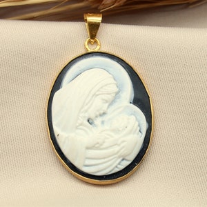 Antique Cameo Virgin Mary And Jesus Silver Pendant, Carved Mary Pendant, Greek Neo Classical, Personalized Gift For Her Gift For Her image 6