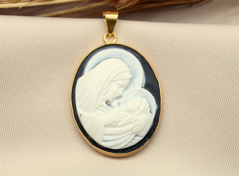 Antique Cameo Virgin Mary And Jesus Silver Pendant, Carved Mary Pendant, Greek Neo Classical, Personalized Gift For Her Gift For Her image 6