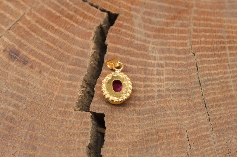 14K Solid Gold Made Natural Ruby Pendant, Handmade Antique Jewelry image 7