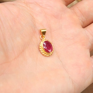 14K Solid Gold Made Natural Ruby Pendant, Handmade Antique Jewelry image 10