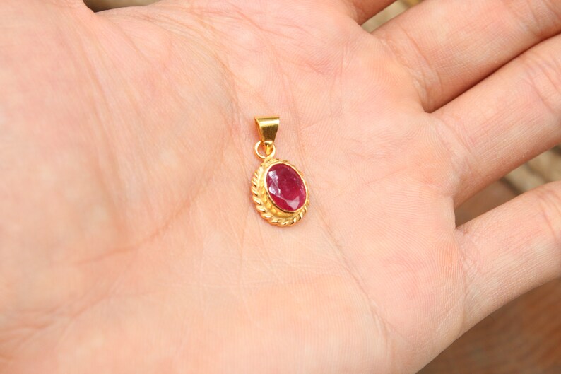 14K Solid Gold Made Natural Ruby Pendant, Handmade Antique Jewelry image 10