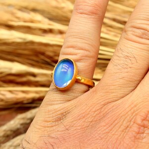 Sterling Silver Mood Ring Color Changing Is Handmade Feeling Stone Ring Temperature Ring 10x14mm Feeling GemStone Statement Ring image 3