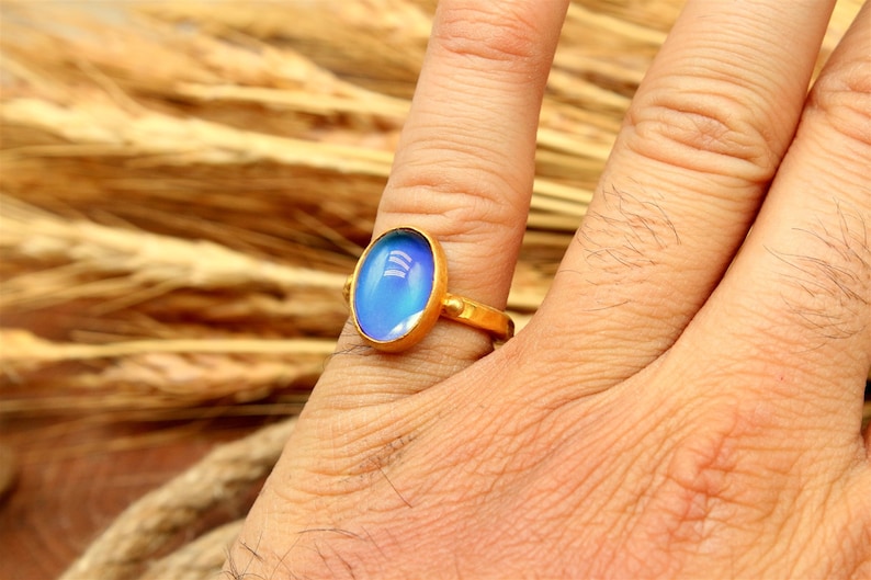 Sterling Silver Mood Ring Color Changing Is Handmade Feeling Stone Ring Temperature Ring 10x14mm Feeling GemStone Statement Ring image 3