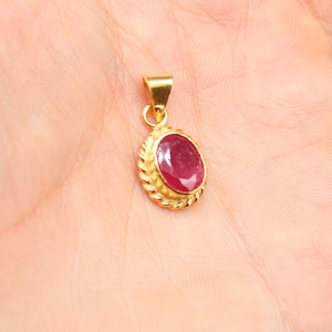 14K Solid Gold Made Natural Ruby Pendant, Handmade Antique Jewelry image 9